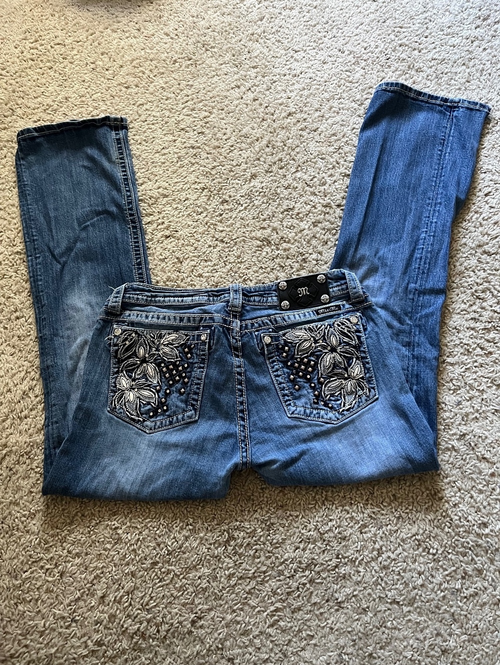Miss Me Women's Bootcut Jeans Size 33 with Embroidered and Studded Back Pockets